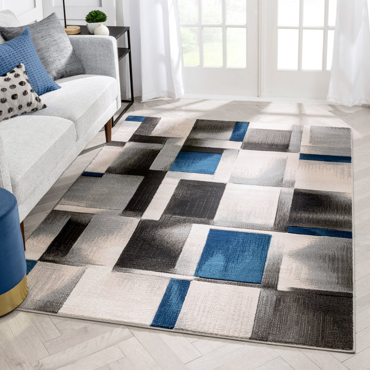 Modern Geometric Blue Synthetic 8' x 10' Easy-Care Area Rug