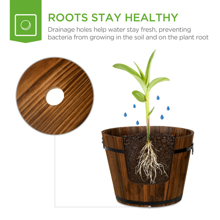 Rustic Wooden Barrel Trio Planters for Indoor & Outdoor Elegance