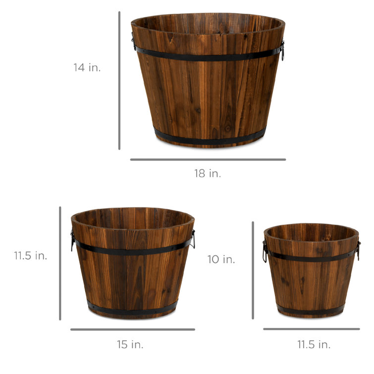 Rustic Wooden Barrel Trio Planters for Indoor & Outdoor Elegance