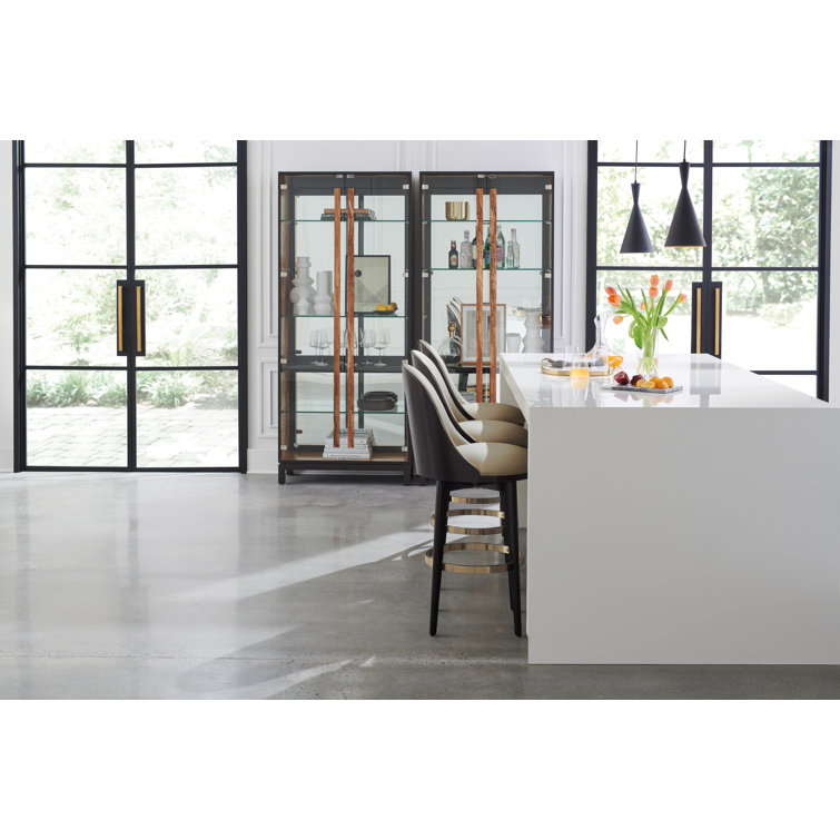 Brown Birch and Maple Lighted China Cabinet with Glass Shelves