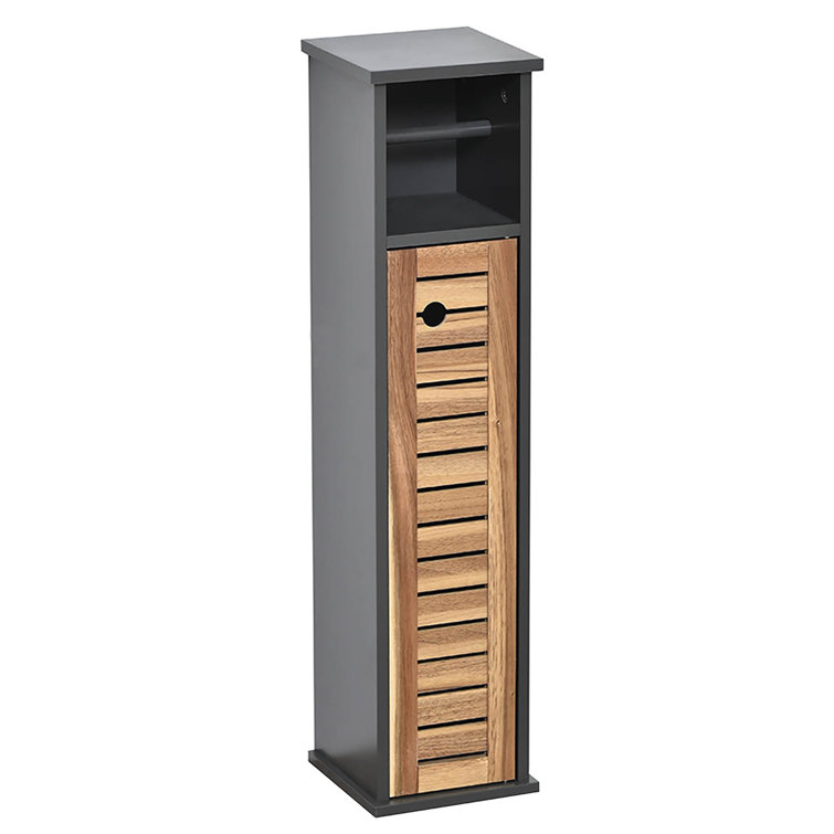 Gray and Natural Acacia Wood Free-Standing Toilet Paper Holder