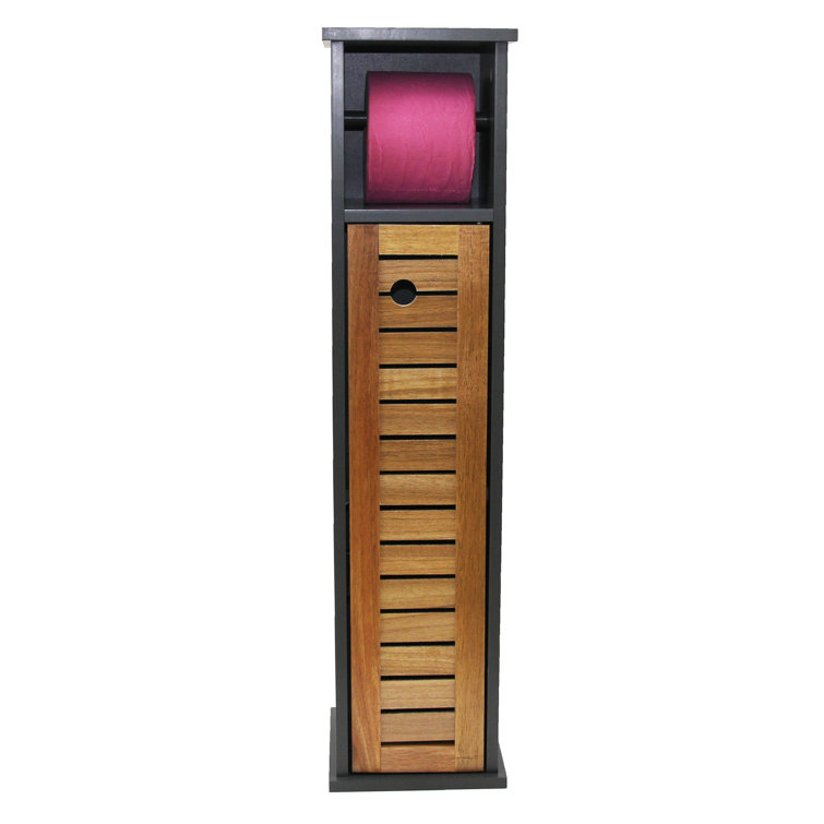 Gray and Natural Acacia Wood Free-Standing Toilet Paper Holder