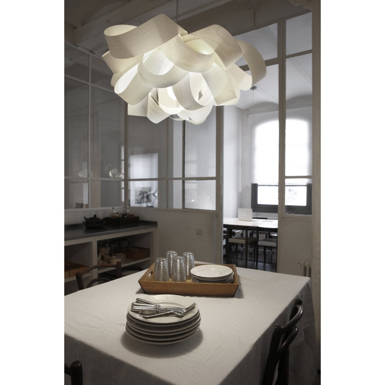 Ivory White Large Geometric Wood Veneer Pendant Light