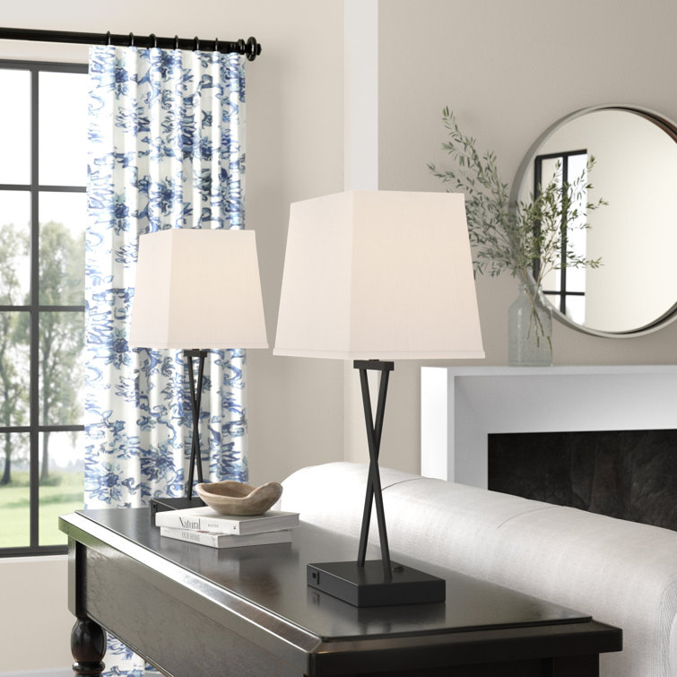 Maisie Black Crossing Lines USB Table Lamp Set of Two