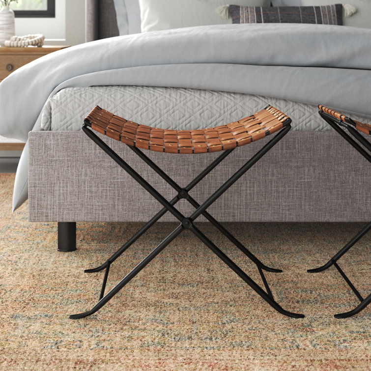Rustic Charm Black Iron and Brown Leather Stool with Nailhead Trim