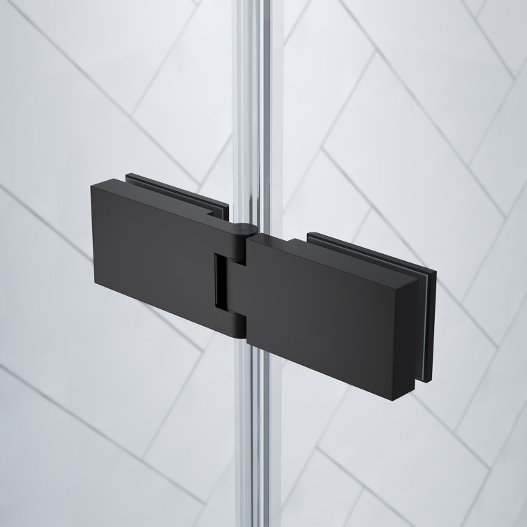 Black Tempered Glass Frameless Corner Shower Kit, 72" x 72"