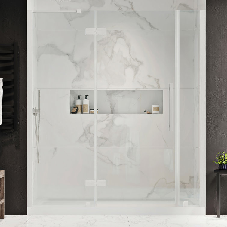 Tampa 60" Satin Nickel Frameless Alcove Shower Kit with Tempered Glass Panels