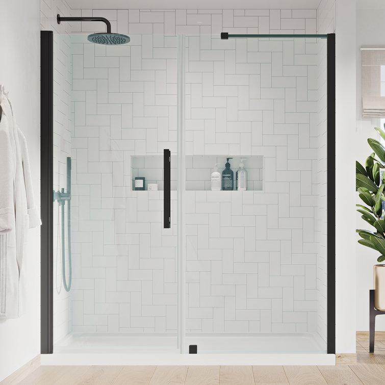Pasadena 60'' W x 72'' H Frameless Black Shower Kit with Acrylic Base