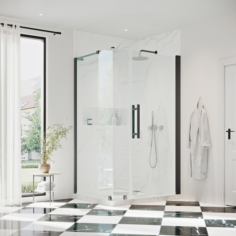 Pasadena 36.5" x 72" Frameless Black Glass Shower Kit