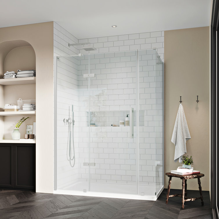 Tampa 60" Satin Nickel Frameless Corner Shower Kit with Acrylic Base