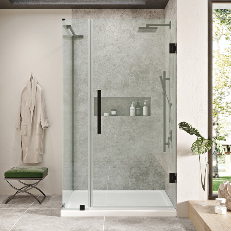 Endless Tampa-Pro 36'' Black Frameless Corner Shower Kit with Acrylic Base