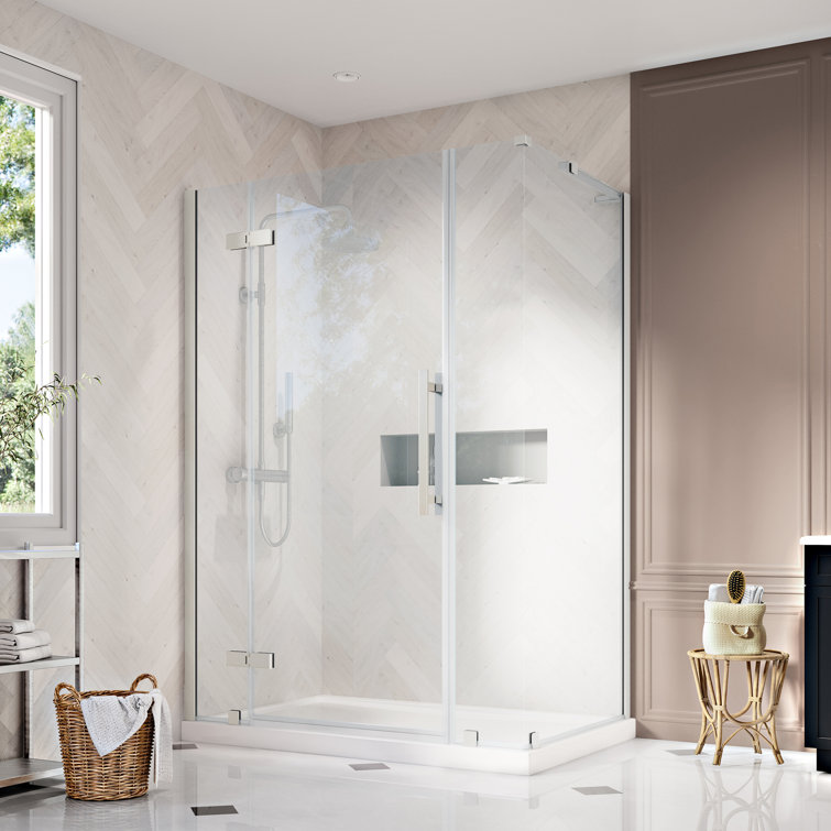 Tampa Satin Nickel Frameless Corner Shower Kit with Acrylic Base