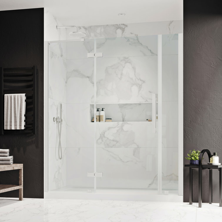 Tampa 60" Satin Nickel Frameless Alcove Shower Kit with Tempered Glass Panels