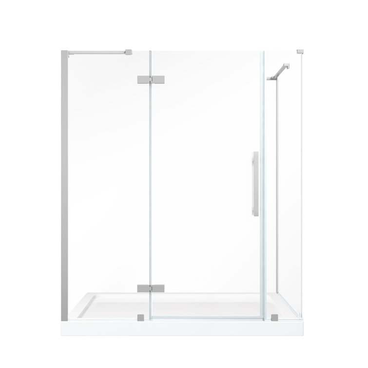 Tampa 60" Satin Nickel Frameless Corner Shower Kit with Acrylic Base