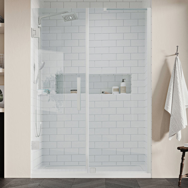 Tampa-Pro 60" Satin Nickel Frameless Alcove Shower Kit with Acrylic Base