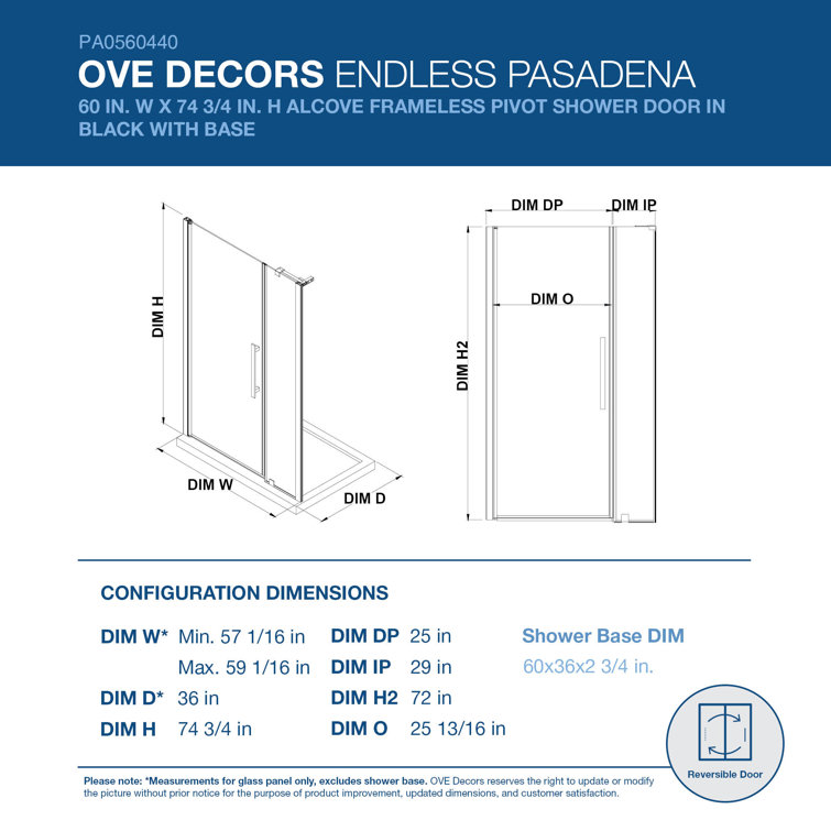 Endless Pasadena 60" x 72" Oil Rubbed Bronze Frameless Shower Kit