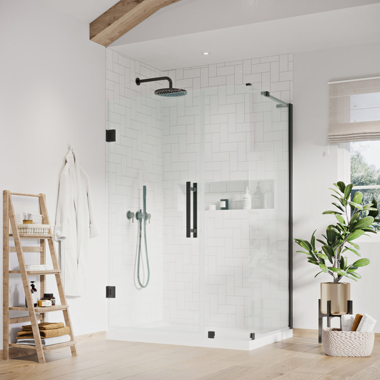 Tampa-Pro 38'' Black Frameless Corner Shower Kit with Acrylic Base