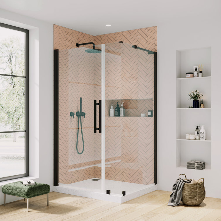Pasadena Oil Rubbed Bronze Frameless Corner Shower Kit with Tempered Glass Panels
