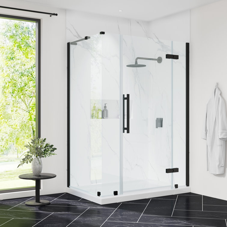 Tampa Black 48" x 36" Frameless Corner Shower Kit with Acrylic Base