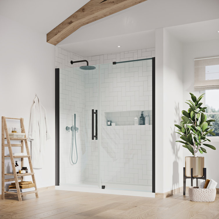 Pasadena 60'' W x 72'' H Frameless Black Shower Kit with Acrylic Base
