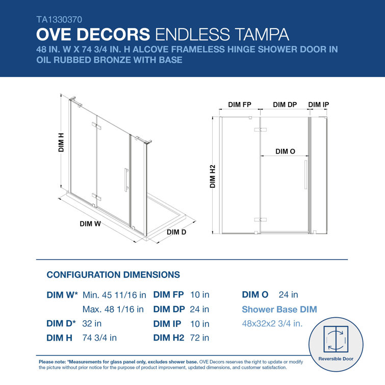 Endless Tampa Satin Nickel Frameless Shower Kit with Acrylic Base