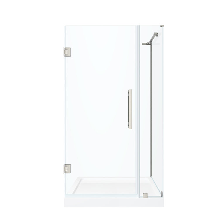 Modern Satin Nickel Frameless Corner Shower Kit with Tempered Glass Panels