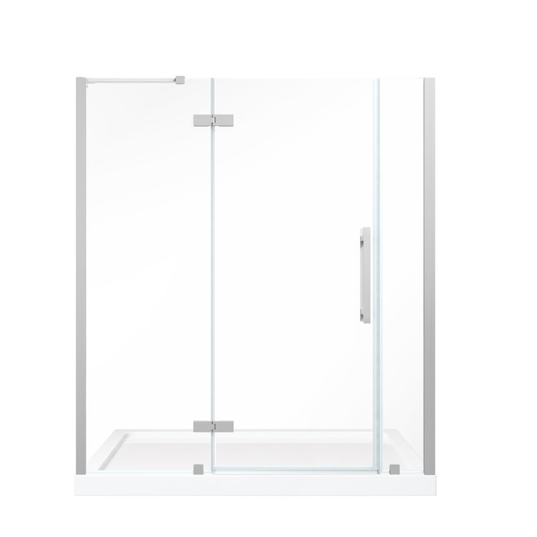 Tampa 60" Satin Nickel Frameless Alcove Shower Kit with Tempered Glass Panels