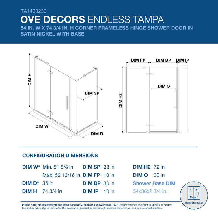 Endless Tampa 54" Oil Rubbed Bronze Frameless Shower Kit with Acrylic Base