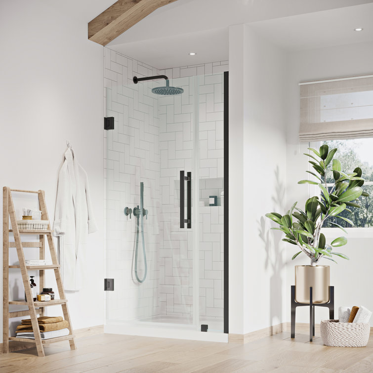 Black Frameless Glass Alcove Shower Kit with Acrylic Base