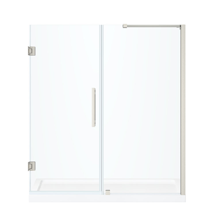 Tampa-Pro 60" Satin Nickel Frameless Alcove Shower Kit with Acrylic Base
