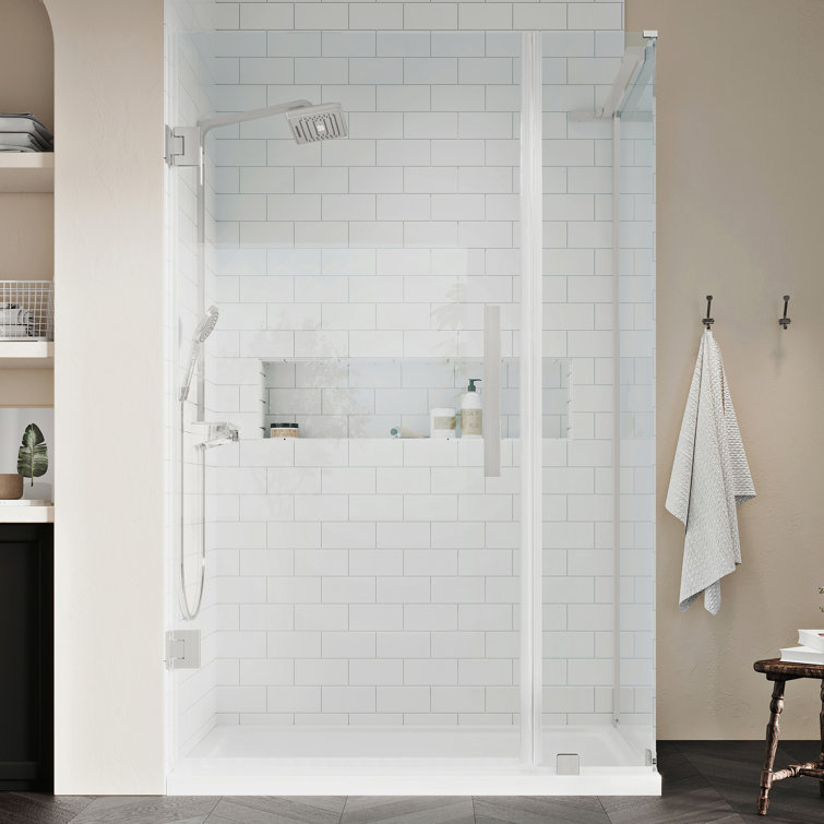 Modern Satin Nickel Frameless Corner Shower Kit with Tempered Glass Panels