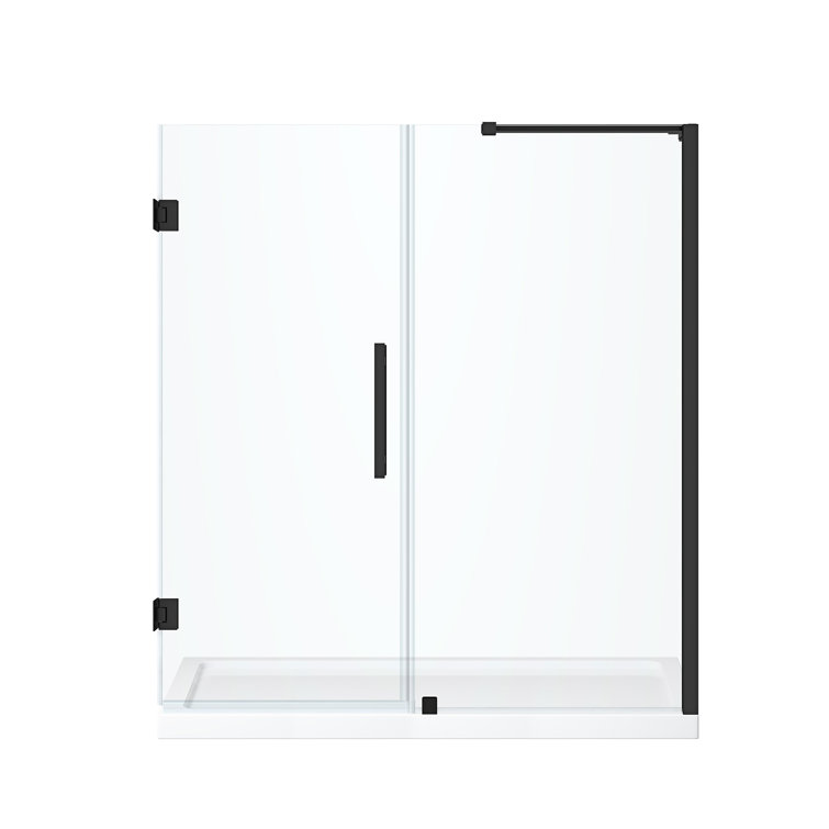 Tampa-Pro 60" Black Frameless Glass Alcove Shower Kit with Acrylic Base