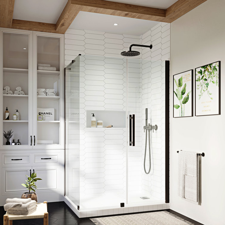 Pasadena Oil Rubbed Bronze Frameless Corner Shower Kit with Tempered Glass