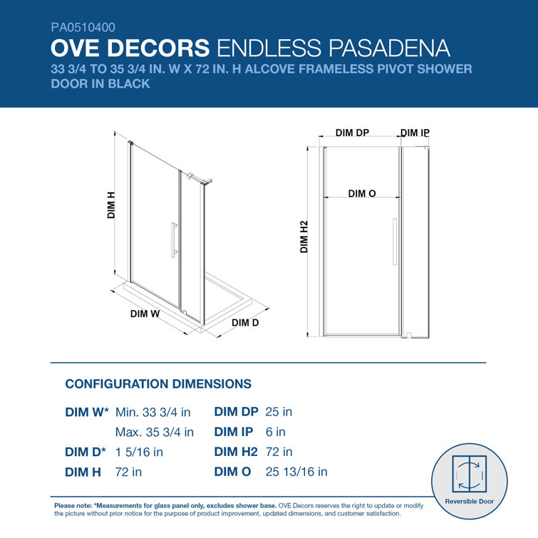 Pasadena 35" x 72" Frameless Shower Kit with Bronze Finish