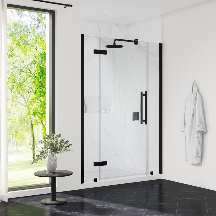 Tampa 48" Black Frameless Alcove Shower Kit with Acrylic Base