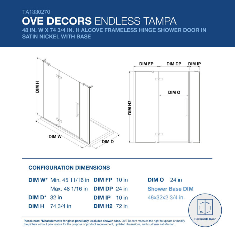 Endless Tampa Satin Nickel Frameless Shower Kit with Acrylic Base