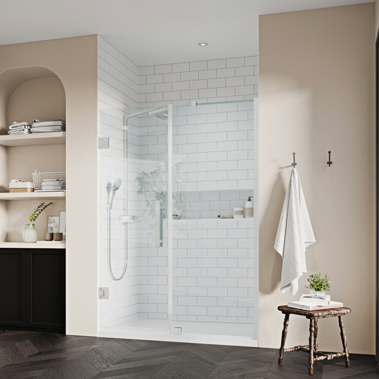 Tampa-Pro 60" Satin Nickel Frameless Alcove Shower Kit with Acrylic Base