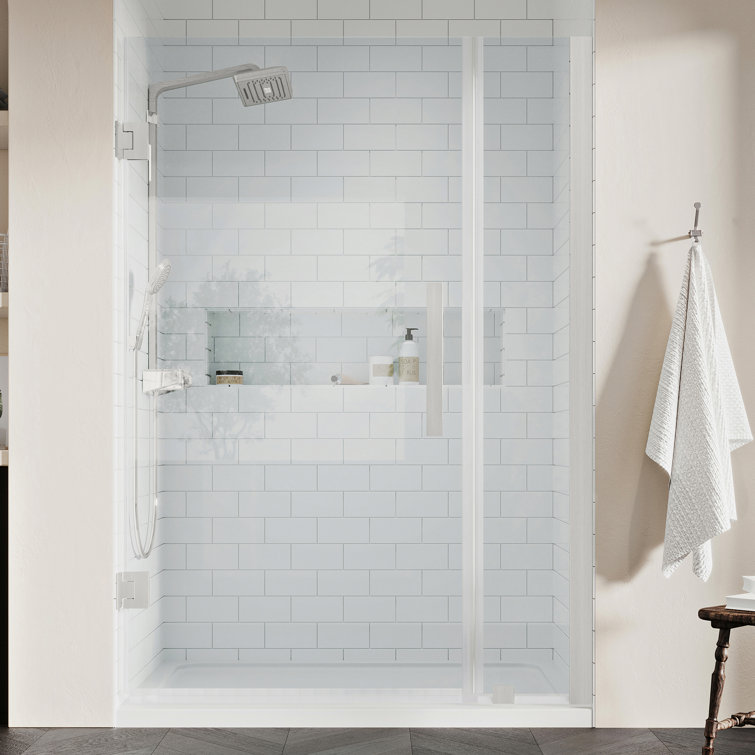 Tampa-Pro 32" Satin Nickel Frameless Alcove Shower Kit with Base