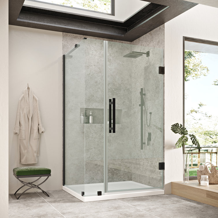 Endless Tampa-Pro 36'' Black Frameless Corner Shower Kit with Acrylic Base