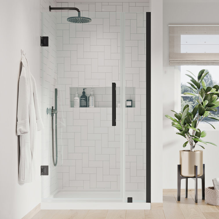 Black Frameless Glass Alcove Shower Kit with Acrylic Base