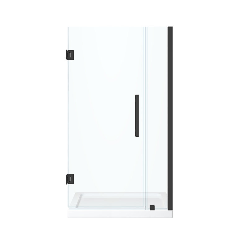 Black Frameless Glass Alcove Shower Kit with Acrylic Base
