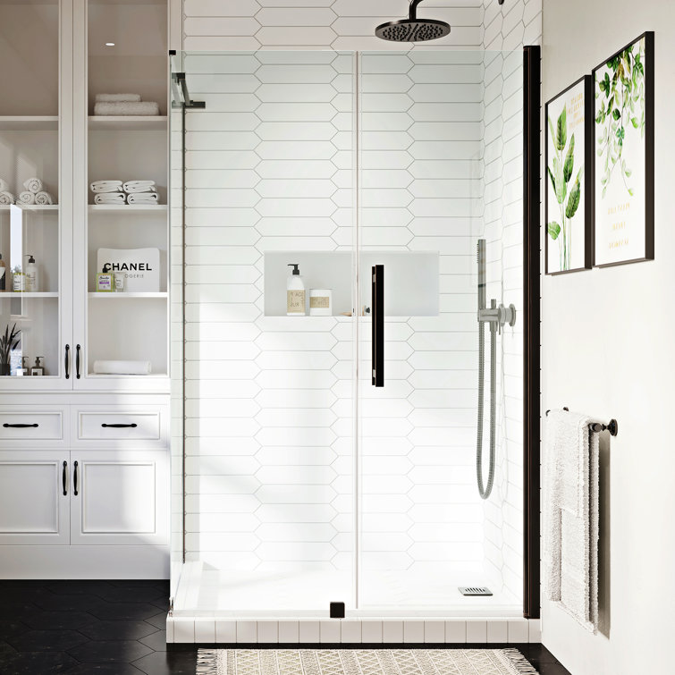 Pasadena Oil Rubbed Bronze Frameless Corner Shower Kit with Tempered Glass Panels