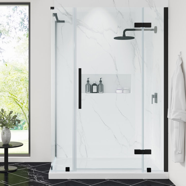 Tampa 54'' W 72'' H Black Frameless Rectangle Shower Kit