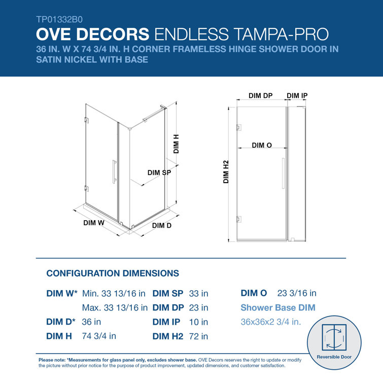 Endless Tampa-Pro 36'' Black Frameless Corner Shower Kit with Acrylic Base