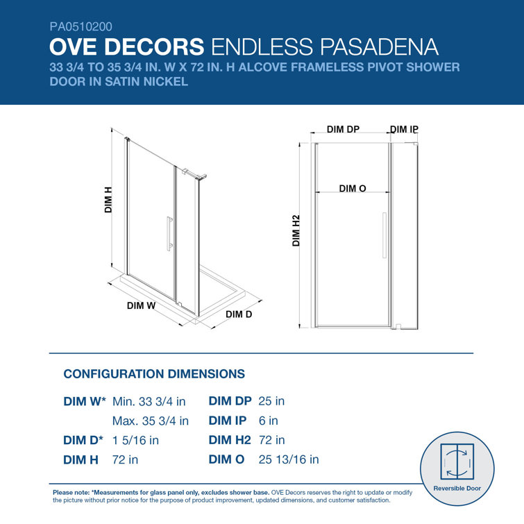 Pasadena 35" x 72" Frameless Shower Kit with Bronze Finish