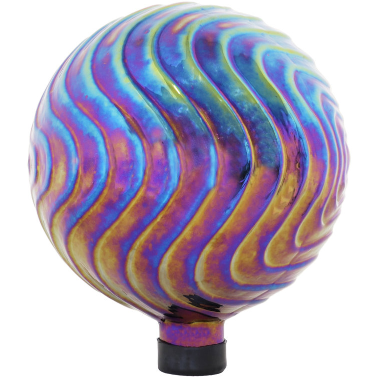 Iridescent Blue and Gold Rippled Glass Gazing Globe
