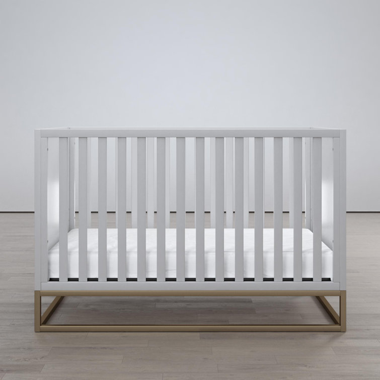 Dove Gray 3-in-1 Convertible Wood Crib with Gold Metal Base