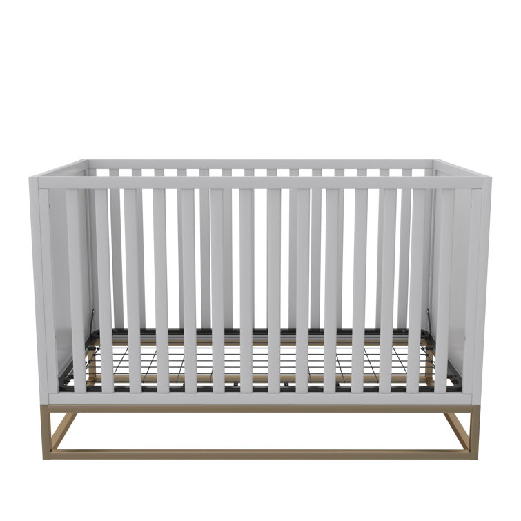 Dove Gray 3-in-1 Convertible Wood Crib with Gold Metal Base