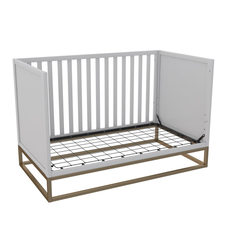 Dove Gray 3-in-1 Convertible Wood Crib with Gold Metal Base
