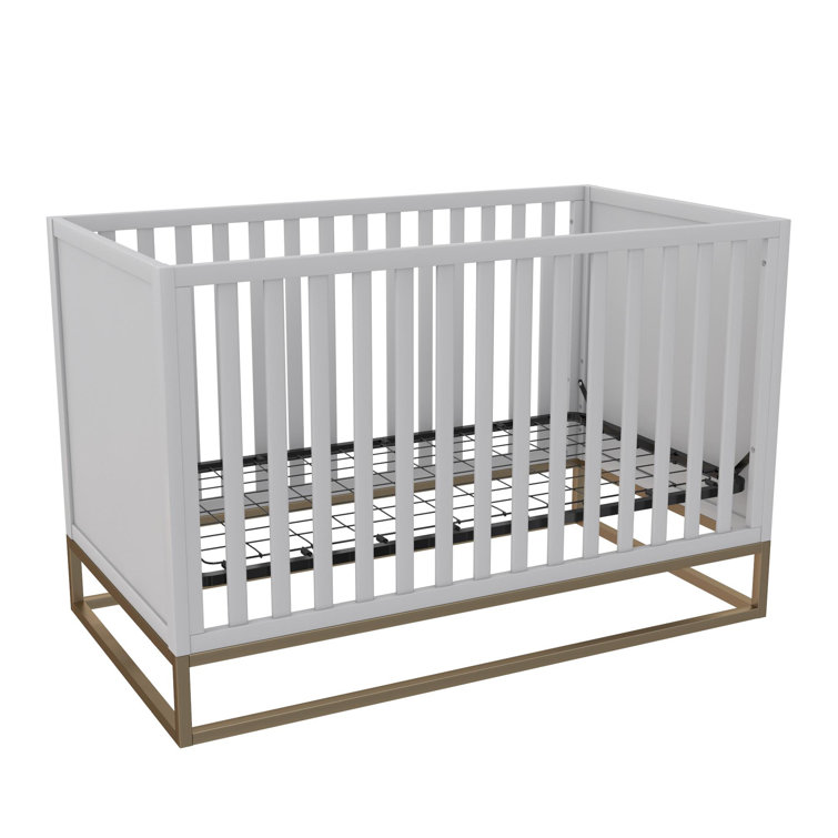 Dove Gray 3-in-1 Convertible Wood Crib with Gold Metal Base